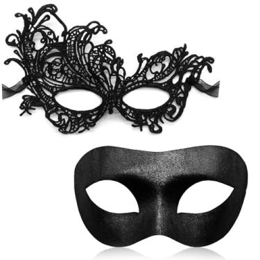 Imagem de Aqearl Masquerade Mask for Women Men Couple Venetian Halloween Masks for Mardi Gras Costume Party Prom Ball (Set E)