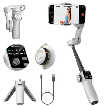 Imagem de AOCHUAN Estabilizador Gimbal para iPhone e Android, Gimbal de telefone de 3 eixos com tela OLED, haste extensível de 7,8 polegadas, rastreamento de rosto e gestos, ideal para vlogging, viagens e