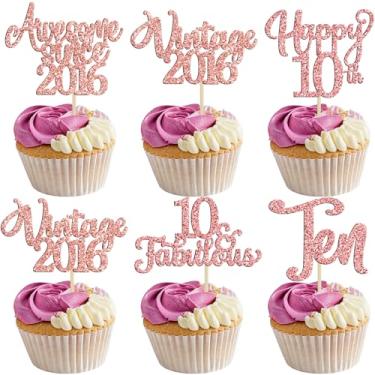 Imagem de 30Pcs Vintage 2013 Cupcake Toppers Glitter Ten 10 Fabulous Happy 10th Birthday Cupcake Picks Cheers to 10 Years for 10th Birthday Anniversary Party Cake Decorations Supplies Rose Gold