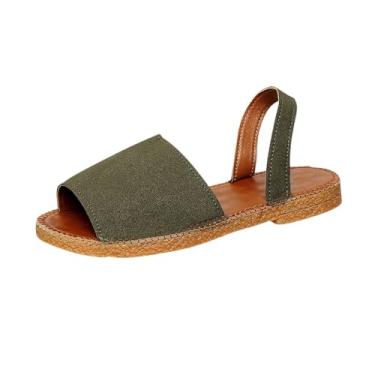 Imagem de Sandálias femininas modernas, casuais, estilo primavera e verão, cor sólida, versáteis, bico aberto, sandálias de praia ao ar livre, Verde militar, 35