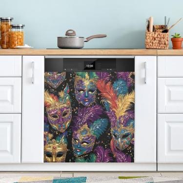 Imagem de ATTX Máscara de carnaval Mardi Gras capa magnética para lava-louças | Adesivo decorativo de eletrodomésticos de 58,4 cm x 66 cm para armários domésticos e eletrodomésticos (88)