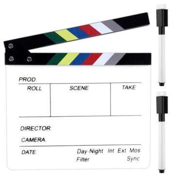 Imagem de Claquete em Acrílico para Filmagem com 2 Canetas Apagávei à Base de Água, Ideal para Realizadores Cinema que Pretendam Registar Cenas de Ação e Filmagens em Estúdio Fotográfico