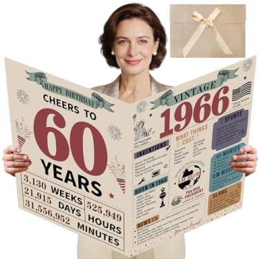 Imagem de Kuxriox Presentes de cartão de aniversário de 60 anos para mulheres e homens, livro de visitas gigante de feliz aniversário de 60 anos, presente de aniversário grande, artigos de festa, vintage 1966