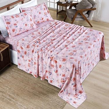 Imagem de Jogo de Lençol Benim Casal 4 Peças Micropercal 400 Fios Estampado - Flora Rosa - 100% Poliéster