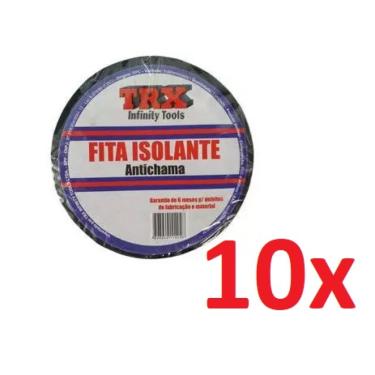 Imagem de Kit 10 Fita Isolante 5m Anti-chama 1004 - TRX