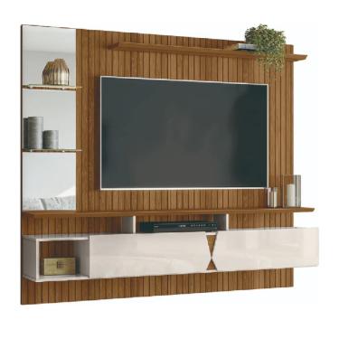Imagem de Painel para TV até 55 Polegadas com Espelho 1,83m Intense Ripado Impressão 3D Freijó/Off White Perol