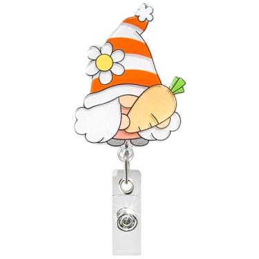 Imagem de Carretel de crachá de páscoa retrátil de acrílico para crachá de gnomo fofo clipe de crachá de identificação com glitter porta-crachá de identificação engraçados para decoração de médico enfermeira