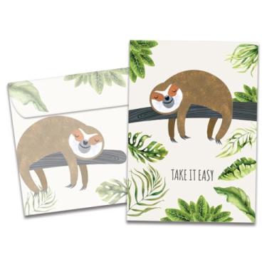 Imagem de Tree-Free Greetings "Take It Slow Sloth Get Well Card - 1 cartão reciclado 5x7 e envelope correspondente, cartolina grossa, feito de forma sustentável nos EUA - Tema relaxante da selva