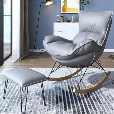 Imagem de Cadeira de balanço estofada moderna com apoio para os pés - Cadeira ergonômica para quarto interno e acampamento ao ar livre - Sofá-cadeira confortável para relaxamento