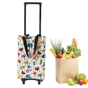 Imagem de Carrinho de compras com rodas – Carrinho de mão dobrável com grande capacidade de carga | Carrinho de compras com rodinhas para idosos - para lavanderia, escadas, armazenamento, casa, dormitório