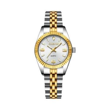 Imagem de Relógio De Pulso Feminino De Quartzo De Luxo Em Aço Inoxidável Dourado