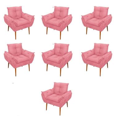 Imagem de Kit 07 Poltronas Decorativas Opala Retro Consultório Suede Cor:rosa