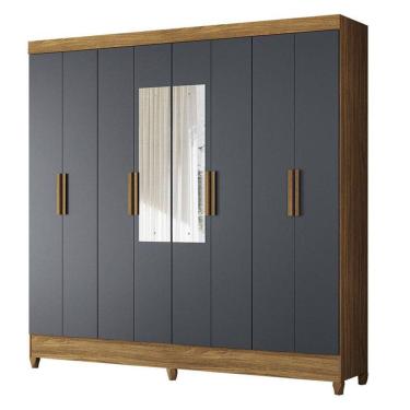 Imagem de Guarda Roupa Casal Marajó 8 Portas Freijó Cinza Com Espelho - Moval