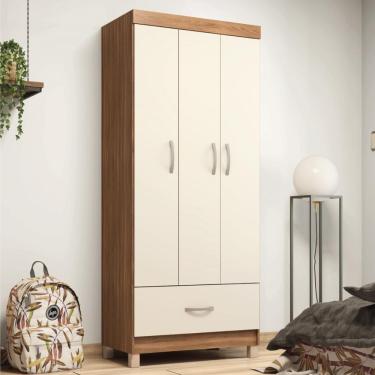 Imagem de Guarda Roupa Solteiro 3 Portas E 1 Gaveta Realeza - Amêndola Touch Off White