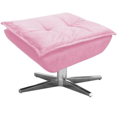 Imagem de Puff Decorativo Base Giratória Cromada Charger Suede Rosa G19 - Gran Belo