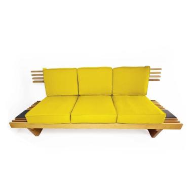 Imagem de Sofá 3 Lugares Madeira Nobre Maciça Xangai Sala Moderna Amarelo