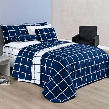 Imagem de Cobre Leito Casal Dustin Micropercal 200 Fios Dupla Face 3 Peças - Marinho