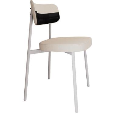 Imagem de Cadeira Estofada Para Sala De Jantar Astrid Branco C01 Linho Palha Courino Preto - Lyam Decor