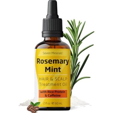 Imagem de Seven Minerals, Óleo de alecrim para crescimento do cabelo, infundido com proteína de arroz, cafeína, hortelã e óleos naturais para fortalecimento do cabelo, cabelo naturalmente mais grosso, mais
