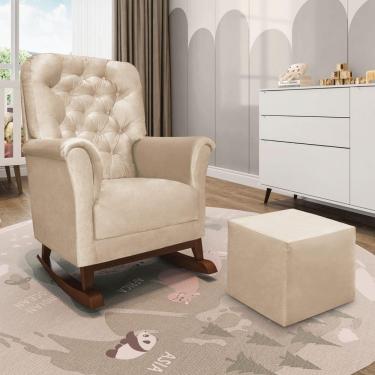 Imagem de Poltrona De Amamentação Balanço Madeira E Puff Angelin Suede P02 - D'rossi Bege