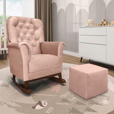 Imagem de Poltrona De Amamentação Balanço Madeira E Puff Angelin Veludo Rosê P02 - D'rossi