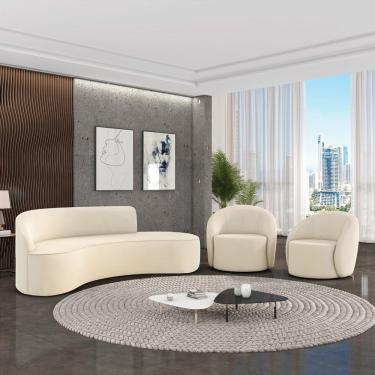 Imagem de Sofá 4 Lugares Orgânico 220cm Morgan E 2 Poltronas Lua Cotelê-veludo Bege D03 - D'rossi