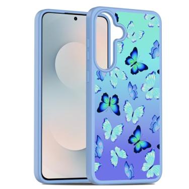 Imagem de Rosebono Capa compatível com Samsung Galaxy S25 FE, design gráfico translúcido fosco gradiente transparente TPU macio capa de proteção (borboleta)