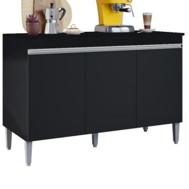 Imagem de Balcao Com Tampo 3 Portas 120 cm Manu REAJL Moveis, Preto