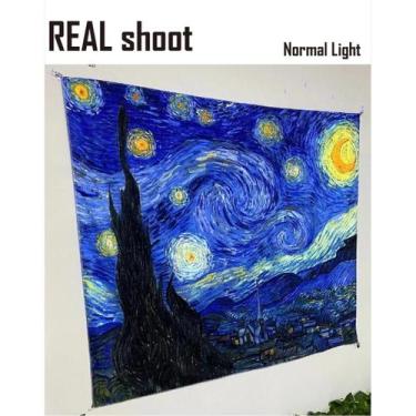 Imagem de Tapeçaria Noturna Estrelada Reativa a Luz Negra UV, Estética Van Gogh,