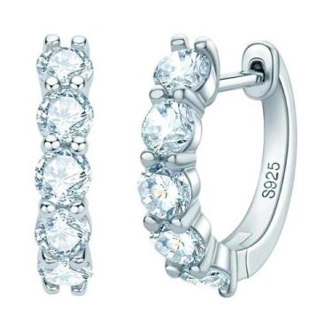 Imagem de Brincos De Argola Femininos Em Prata Esterlina 925 Com Moissanite 3mm 