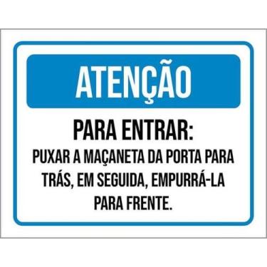 Imagem de Kit 10 Placas Atenção Entrar Puxar Maçaneta Porta Para Trás - Sinalizo