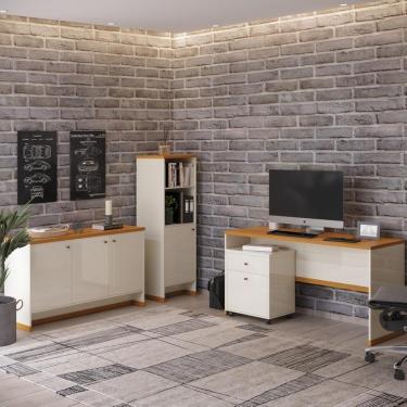 Imagem de Conjunto Escritório Office 4 Peças Mesa Gaveteiro Armário Bu - Off White E Off White E