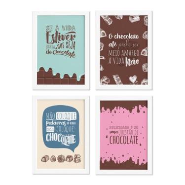Imagem de Quadros Frases Chocolate Moldura Branca 33x43cm 4un - Quartinhos