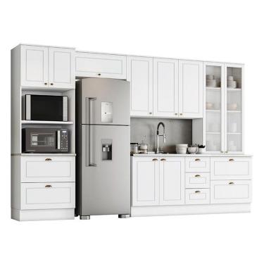 Imagem de Cozinha Completa Americana 5 Peças Com Cristaleira Branco - Móveis Henn Branco