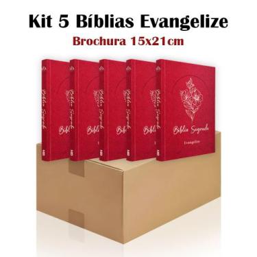 Imagem de Kit 5  Bíblia Sagrada Brochura Bordô - Evangelização - Textos Colorido