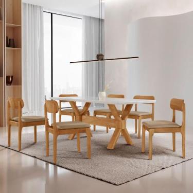 Imagem de Sala de Jantar Mesa Star 180cm Tampo Laqueado Canto Moeda e 6 Cadeiras