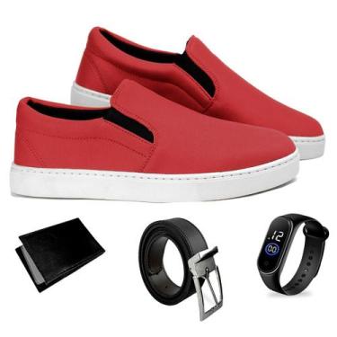 Imagem de Sapatênis Slip On Masculino Casual  Yate Carteira + Cinto e Relogio - 