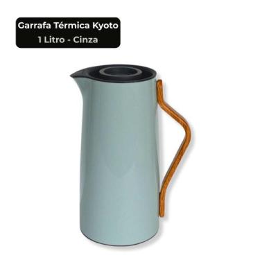 Imagem de Garrafa Térmica Kyoto 1 Litro com Ampola de Vidro e Cabo Bambu Branca 