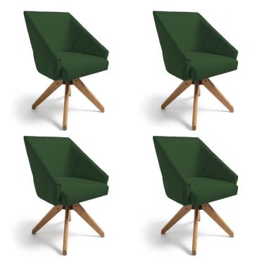 Imagem de Kit 4 Poltronas Giratórias Alana Suede Verde Base De Madeira - Pallazio