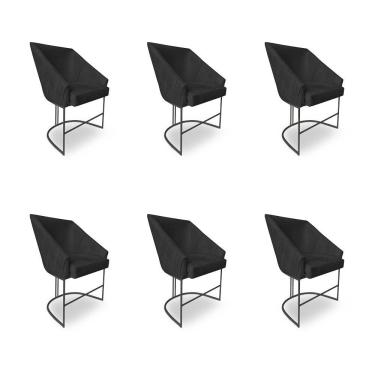 Imagem de Kit 6 Poltronas Luxo Alana Suede Base Ferro Preto - Pallazio Cor Preto