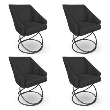 Imagem de Kit 4 Poltronas Luxo Alana Veludo Base Luxo Preto - Pallazio Cor Preto
