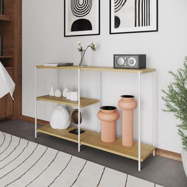 Imagem de Aparador Industrial Artesania 120cm Console para Sala Jantar Entrada e Corredor - Branco/freijó