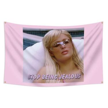 Imagem de Arte da bandeira de tapeçaria Stop Being Jealous Paris Hilton 90x150cm