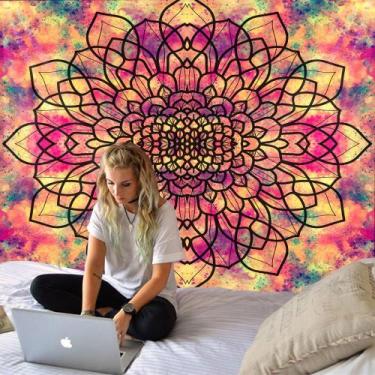 Imagem de Tapeçaria Mandala Flower Microfabric 200x150cm, decoração de quarto - 