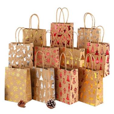Imagem de Conjunto de sacolas de presente Kraft de Natal, 12 unidades com estamp