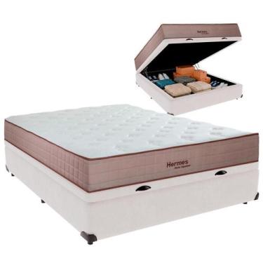 Imagem de Cama Box Baú Casal e Colchão Hermes Molas Ensacadas Colchobel Branco