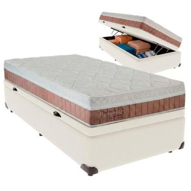 Imagem de Cama Box Baú Solteiro e Colchão Benefit Molas Ensacadas Colchobel Palh
