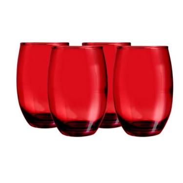 Imagem de Copo de Vidro Vermelho Redondo Drinks e Sucos 450ml 4 unidades - PRATI