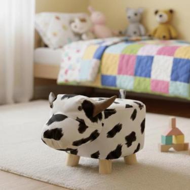 Imagem de Puff Banco Infantil Poltrona Decorativa Vaquinha 30cm Quarto Infantil 