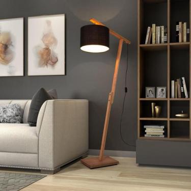 Imagem de Luminária Abajur Chão Pedestal Piso Coluna Cúpula Tecido - D+MOB, Pret